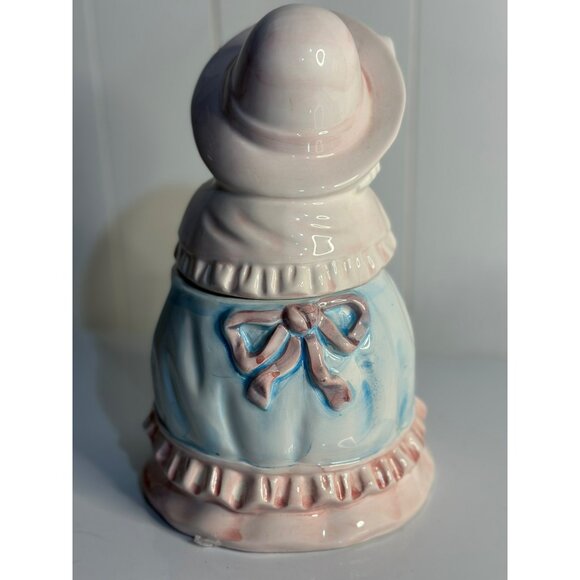 VTG Ceramic Cat Cookie Jar Dressed Kitty in Bonnet & Floral Dress Retro 90s 10" - Picture 5 of 10